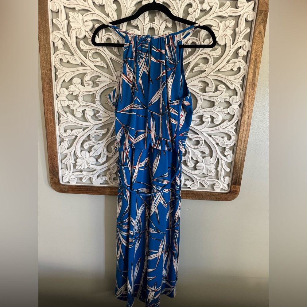 🔥Blogger Favorite Blue Tropical Print Cropped Jumpsuit ✨ Greece Vacation Luxe - Picture 12 of 13